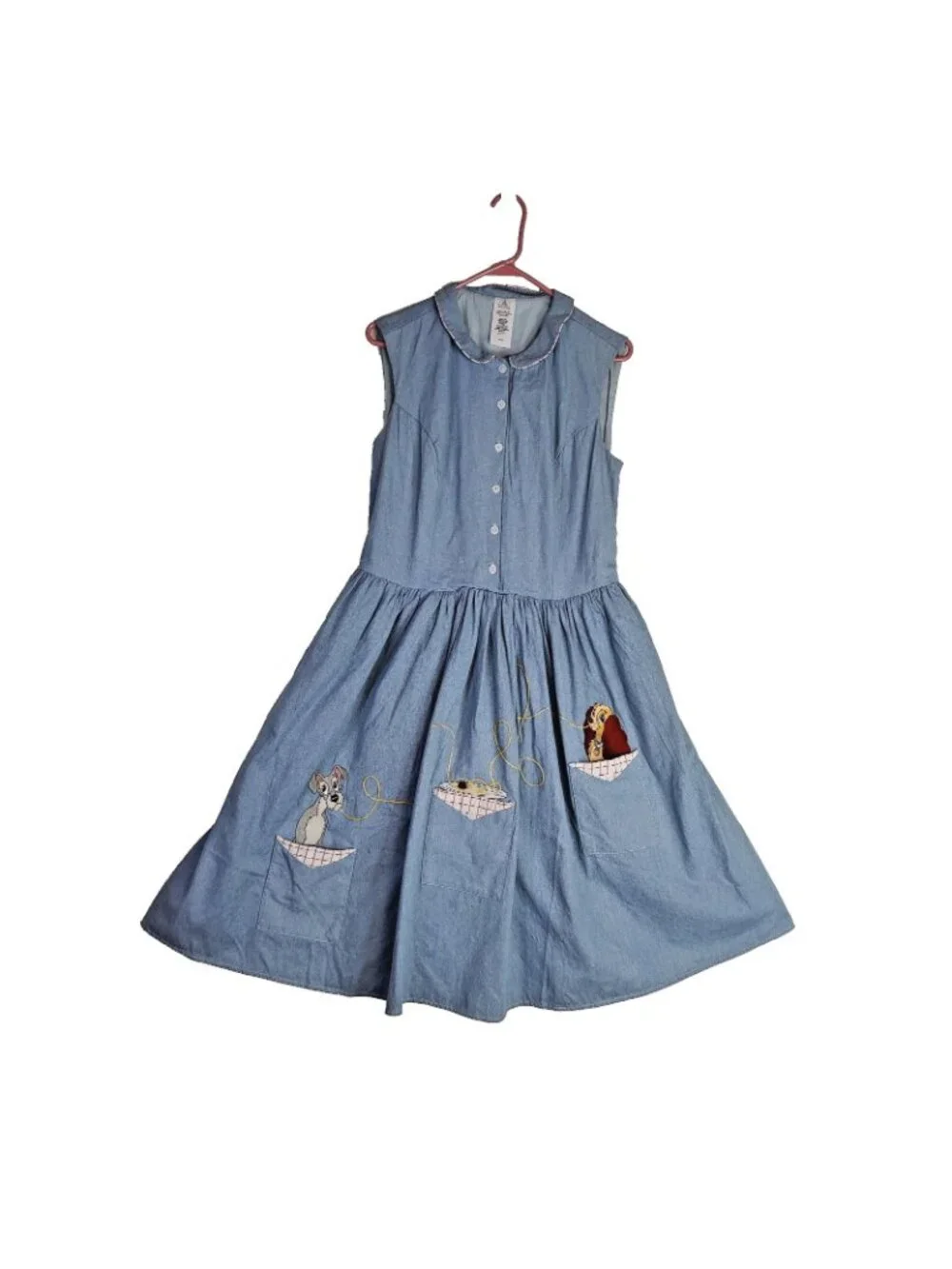 Disney Store Lady and the Tramp Chambray Dress Size Large Lined Pockets - Picture 6 of 8